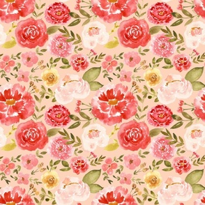 spring glory watercolor florals on  peach