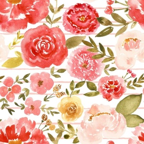 spring glory watercolor florals on blush stripes