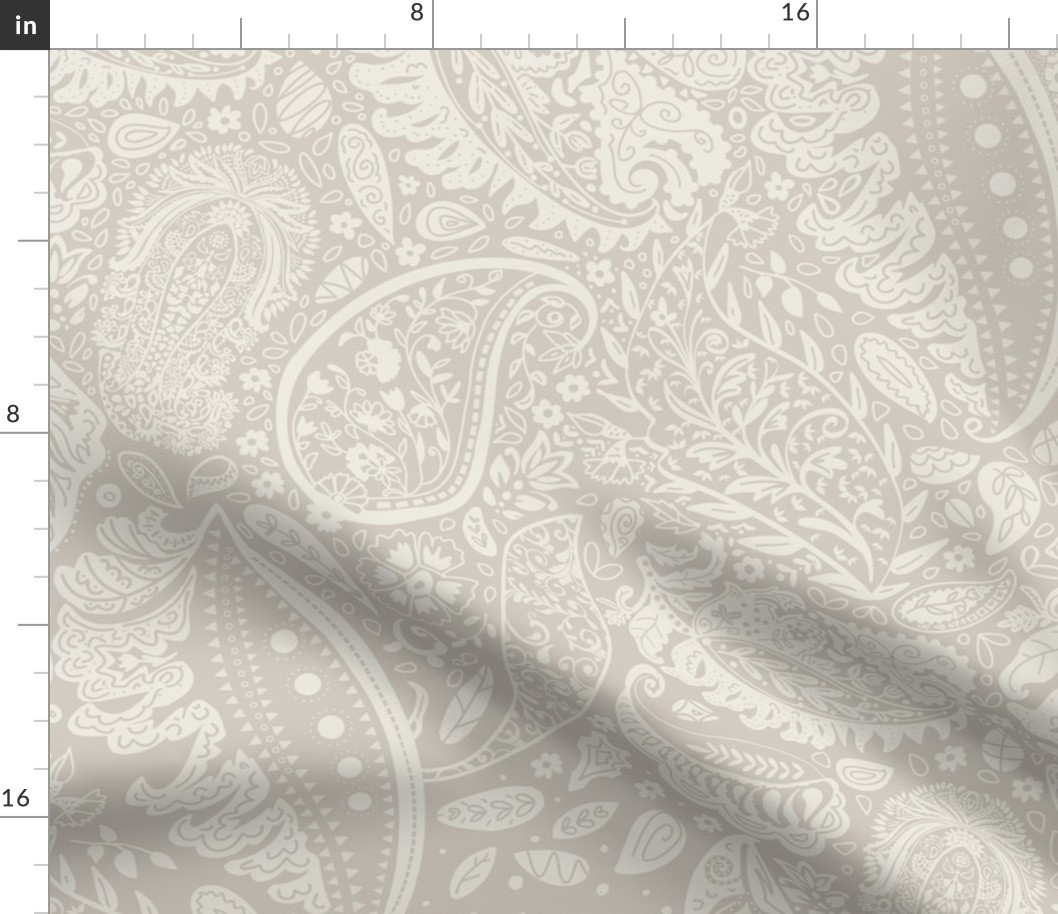 beautiful floral ornate paisley neutral alabaster and agreeable grey / beige - large scale