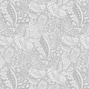 beautiful floral ornate paisley light silver grey and off-white - medium scale