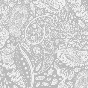 beautiful floral ornate paisley light silver grey and off-white - large scale