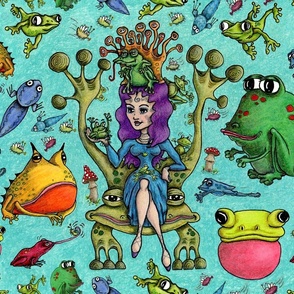 the frog princess, jumbo large scale, red orange yellow green blue indigo violet olive lime chartreuse turquoise pink black quirky cute whimsical funny maximalist