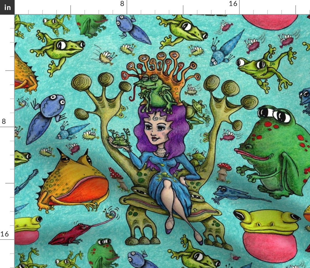 the frog princess, jumbo large scale, red orange yellow green blue indigo violet olive lime chartreuse turquoise pink black quirky cute whimsical funny maximalist