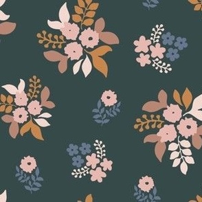 Cute floral bouquet in pink tones and dark blue background