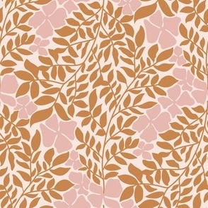 Wild Leaves in Orange and Pink Modern Florals on Cream Background 