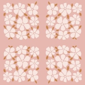 Cute floral squares with cream flowers on pink background