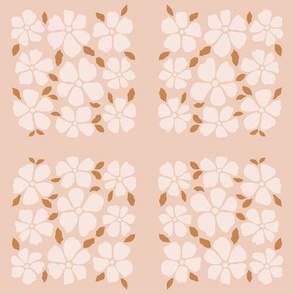 Cute floral squares with cream flowers and orange leaves