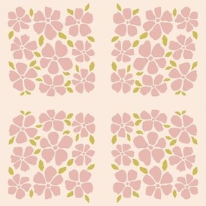 Cute floral squares with pink flowers on cream background
