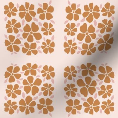 Cute floral squares with orange flowers and pink leaves
