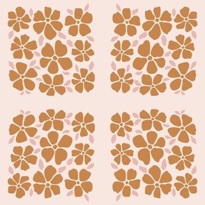 Cute floral squares with orange flowers and pink leaves
