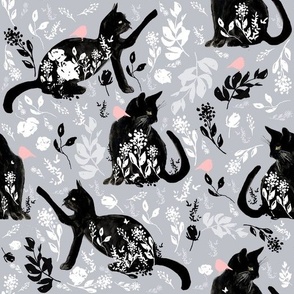 Black cats grey / kittens / watercolor