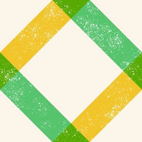 Large | Mustard  & Green Textured Diagonal Gingham | Bright Retro Summer Checkered Vichy on Cream Background