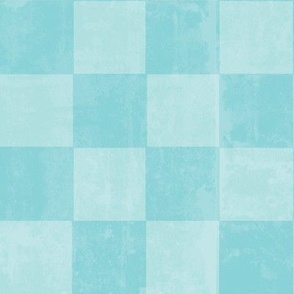 Distressed Checkerboard in Faded Cyan