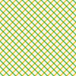 Extra Small | Mustard  & Green Textured Diagonal Gingham | Bright Retro Summer Checkered Vichy on Cream Background