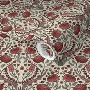 Turkish Iznik Floral in reds, olive greens, gray, medium scale, 12" 