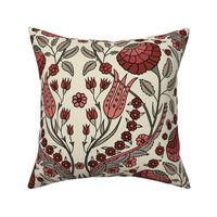 Turkish Iznik Floral in Reds, olive green, gray, large scale 24" 