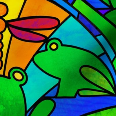 Frog and Dragonfly Stained Glass