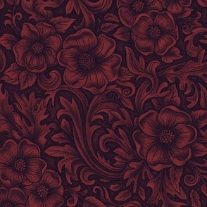 Blood red floral swirls