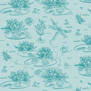 Lily Pad Toile Mint and Teal Pattern