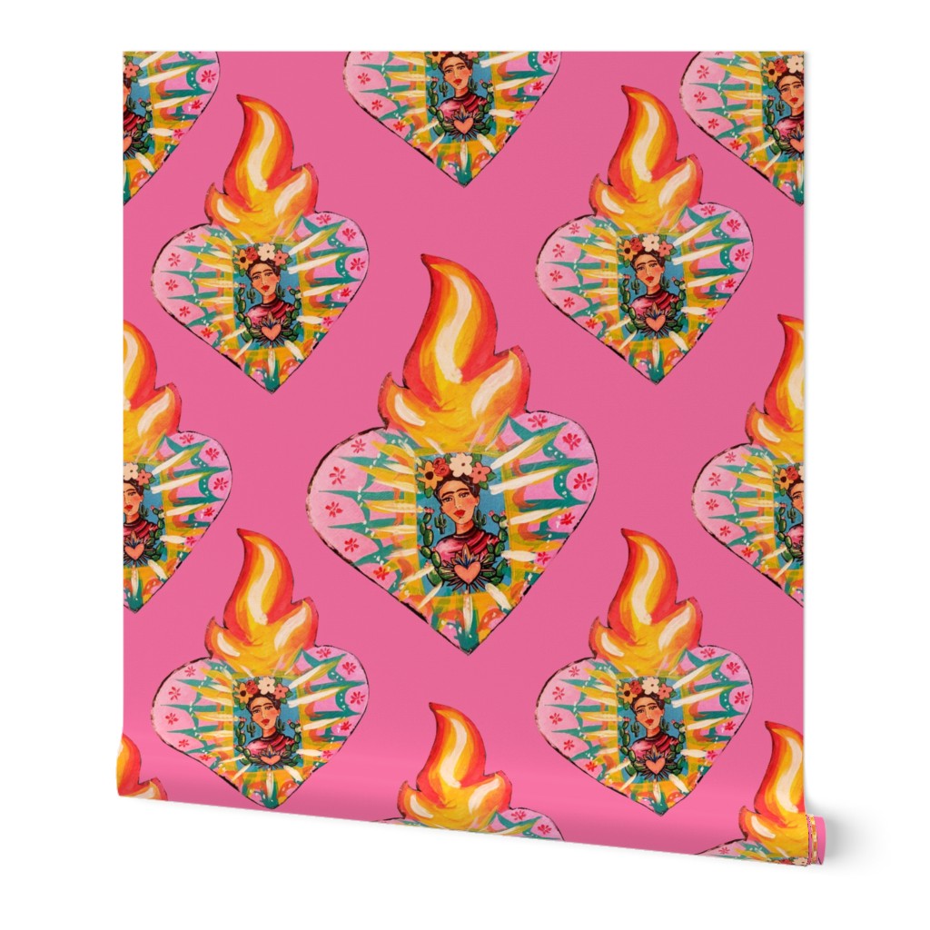 Frida Sacred Hearts on  Fire Pink