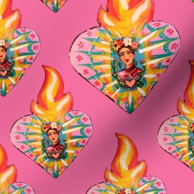 Frida Sacred Hearts on  Fire Pink