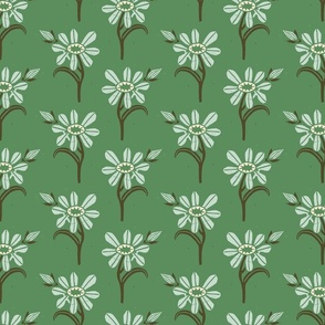  Block Print Budding Floral on Spring Green