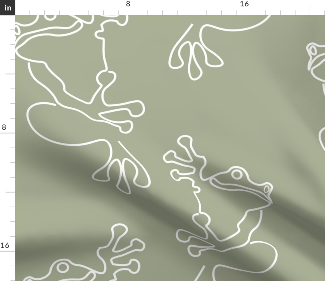 Tree Frogs (L) Cute Doodle Frog - Amphibians Animal - Duotone - Spruce Green and White
