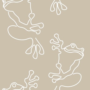 Tree Frogs (L) Cute Doodle Frog - Amphibians Animals - Duotone - Stone Beige and white