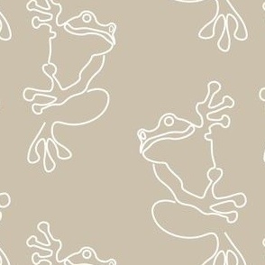 Tree Frogs (S) Cute Doodle Frog - Amphibians Animals - Duotone - Stone Beige and white