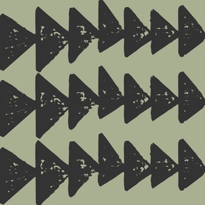Rustic Triangles Rows (L) - Hand Drawn Triangle Arrows Shapes - Geometric - Duotone - Spruce Green and Dark Ash Gray