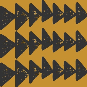 Rustic Triangles Rows (L) - Hand Drawn Triangle Arrows Shapes - Geometric - Duotone - Gold and Dark Ash Gray