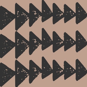 Rustic Triangles Rows (L) - Hand Drawn Triangle Arrows Shapes - Geometric - Duotone - Rose Gold and Dark Ash Gray