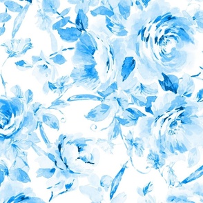 Roses And Sweet Peas Pattern_Blue White_large_Timeless Blue White_Bedding Wallpaper Fabric Womens Fashion Bridal Gift Wedding Gift