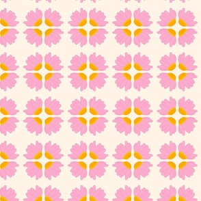 Retro daisies pink on  yellow/cream background kitsch (small)