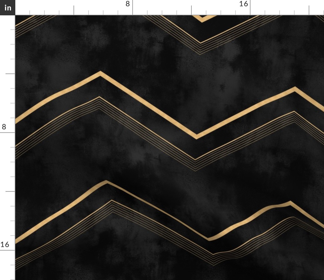 L // Metallic Gold  Zig Zag Lines on black velvet base
