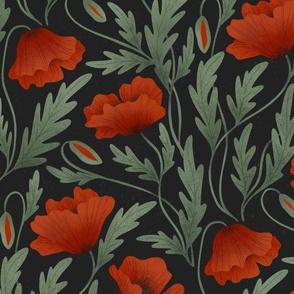 Midnight Blossoms: Red Poppies XL