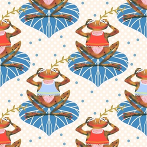 Happy retro frogs relaxing in pond - leap year