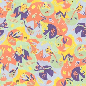 Frogs in Retro Primary Colours, large