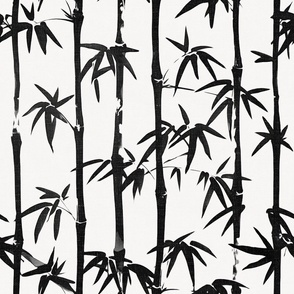 Japanese Bamboo Shoots Print - Black & White Vintage Textured Pattern
