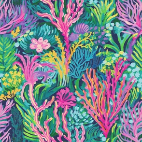 Textured Underwater Coral & Plants Print - Aquatic Ecosystem Wallpaper