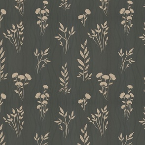 Warm minimalistic botanical pattern muted dark green