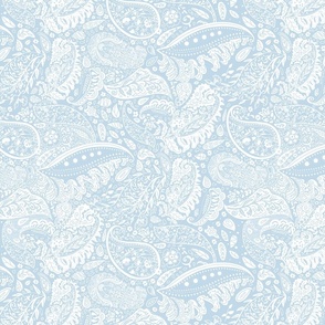 beautiful floral ornate paisley light ice blue and off-white - medium scale