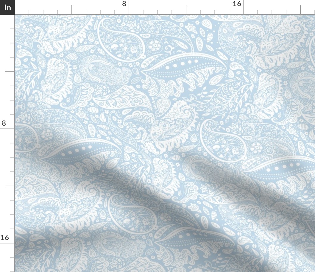 beautiful floral ornate paisley light ice blue and off-white - medium scale