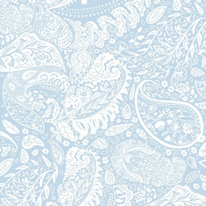 beautiful floral ornate paisley light ice blue and off-white - large scale