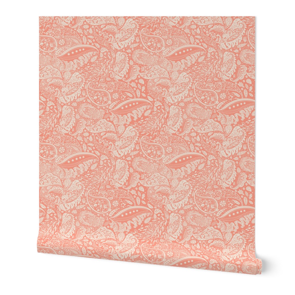 beautiful floral ornate paisley peach / salmon / peach fuzz - medium scale