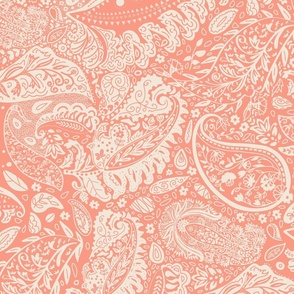 beautiful floral ornate paisley peach / salmon / peach fuzz - large scale