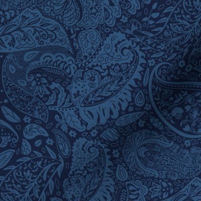 beautiful floral ornate paisley regal dark blue - medium scale