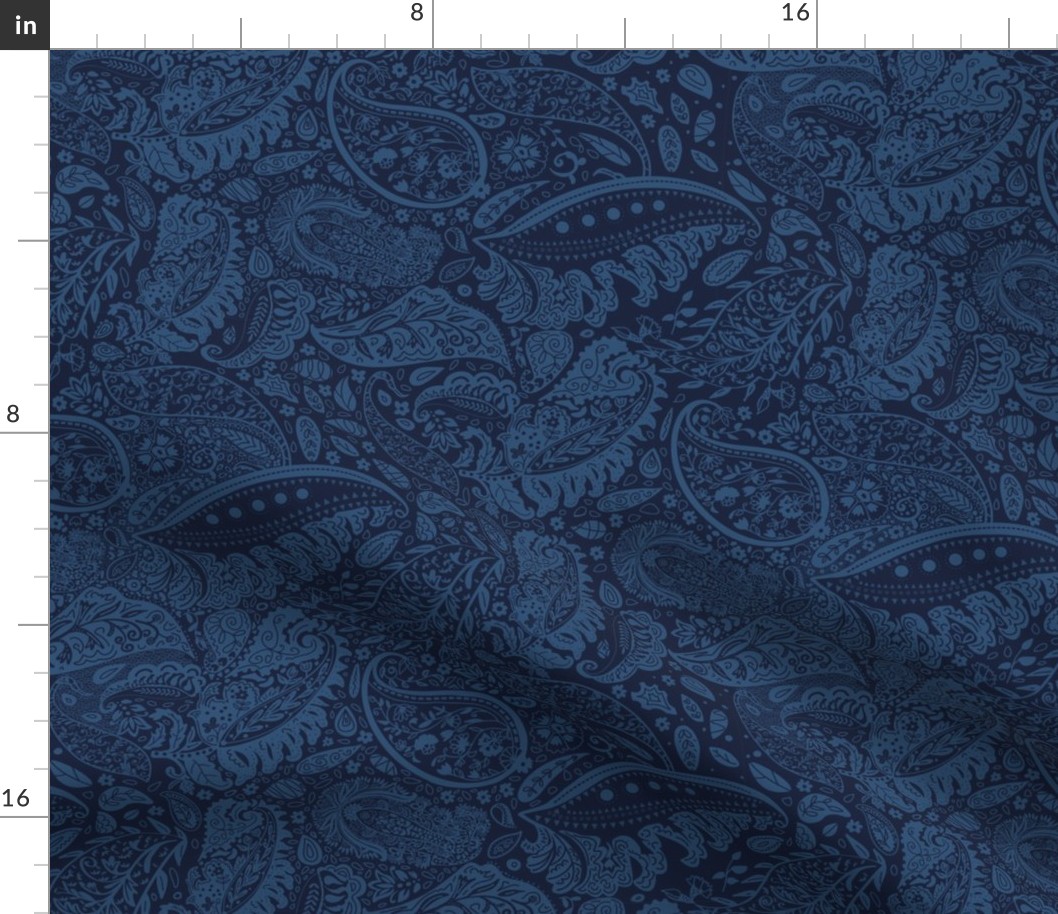 beautiful floral ornate paisley regal dark blue - medium scale