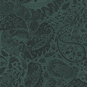 beautiful floral ornate paisley dark green - large scale