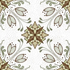 Star Floral Brown Green Gray